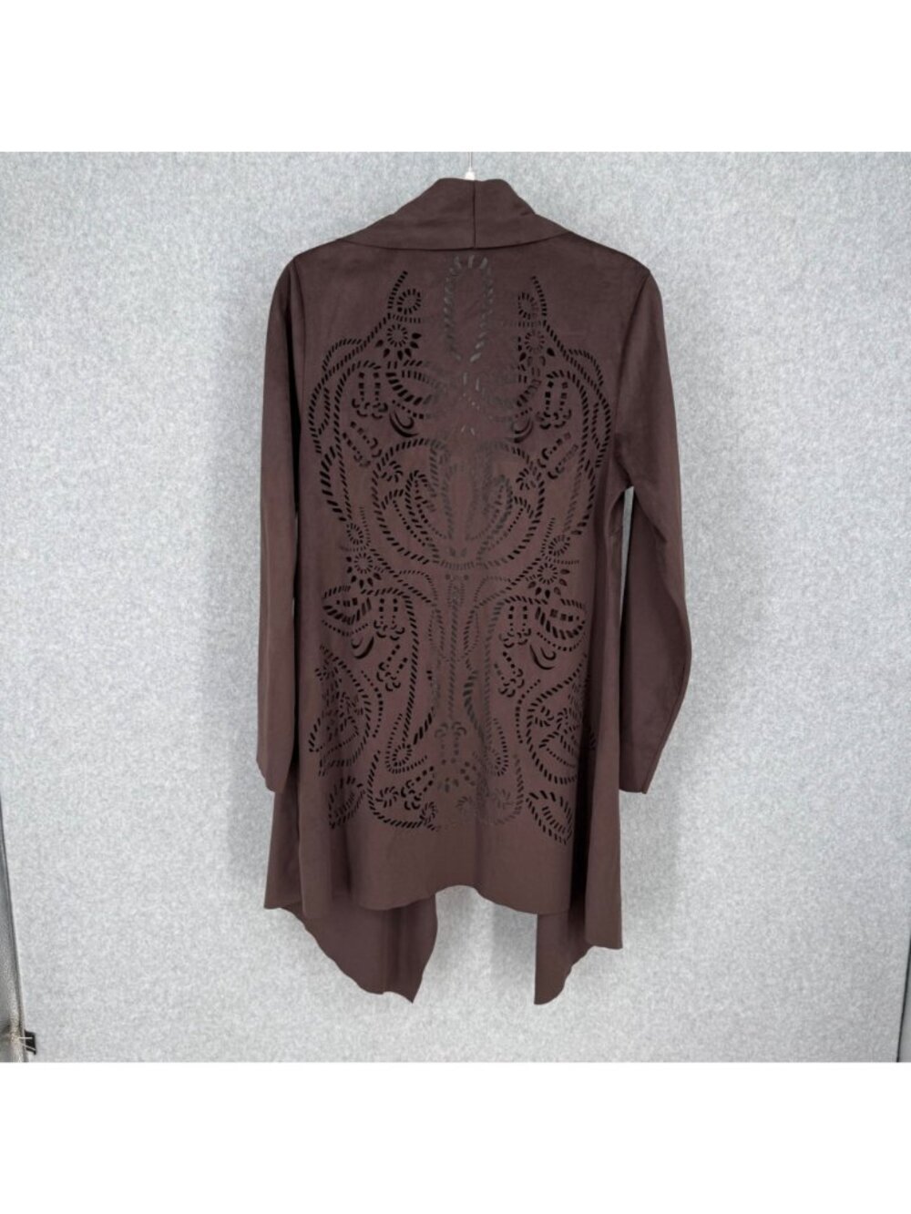 Soft Surroundings Robin Open Front Cardigan Jacket Size S Brown Faux Suede - Picture 3 of 10